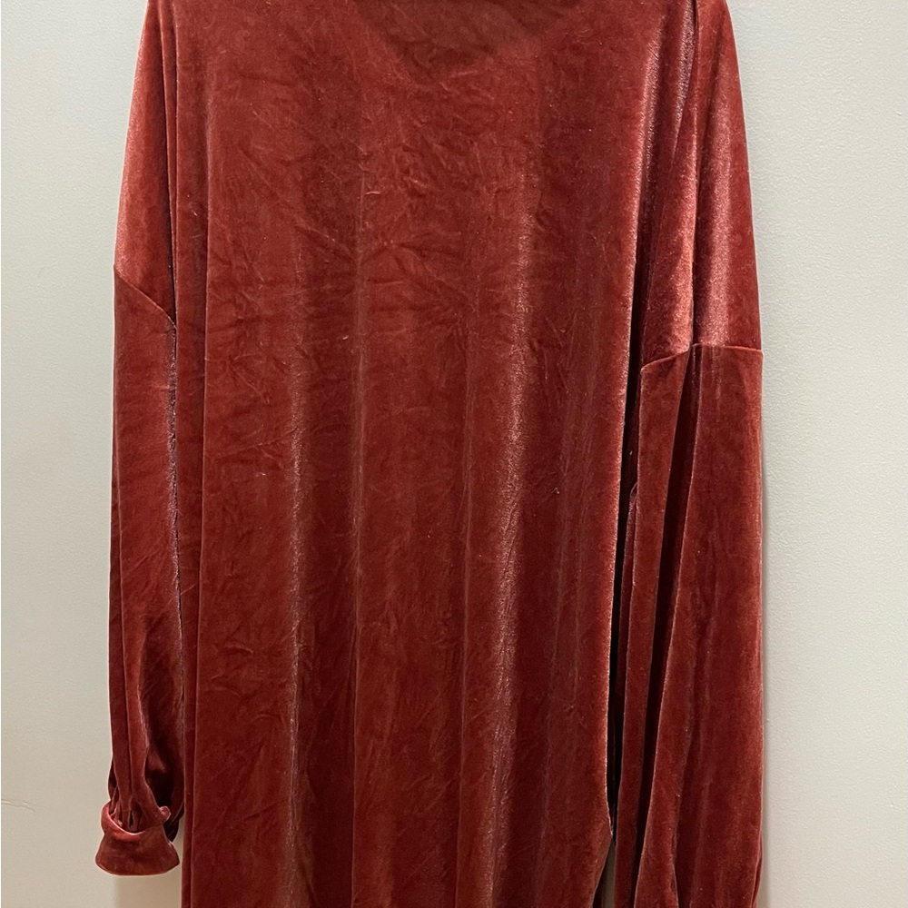 Velvet Button-Up Shirt in Burnt Orange - Picture 2 of 2